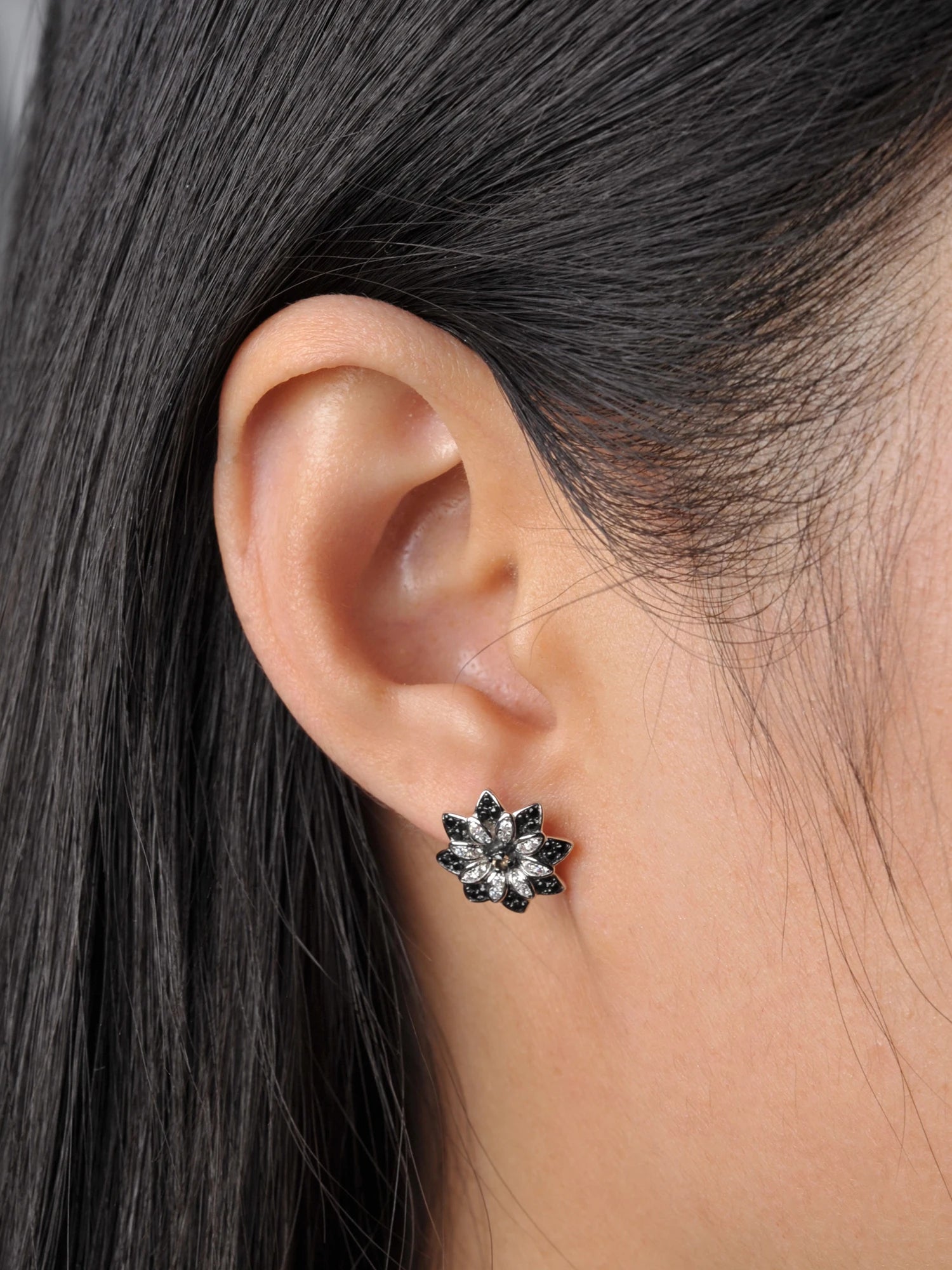 April Birthstone Flower Natural Black Earrings Fine Gemstone Jewelry