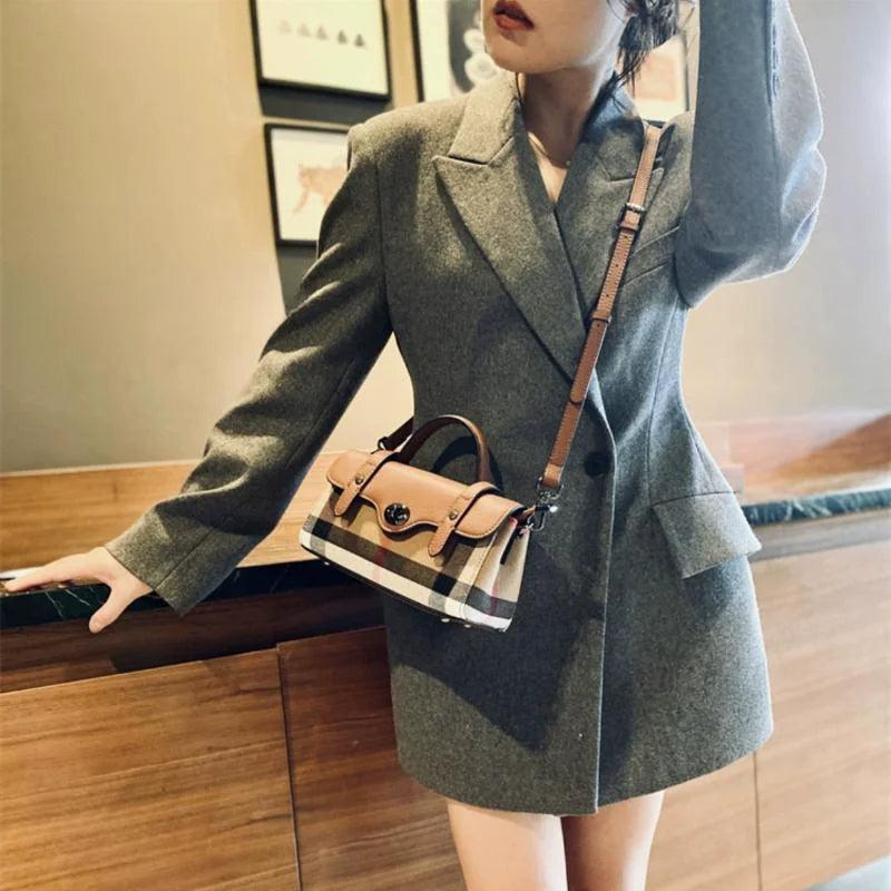 Leather Fashion Plaid Crossbody Bags for Women Luxury Shoulder Designer