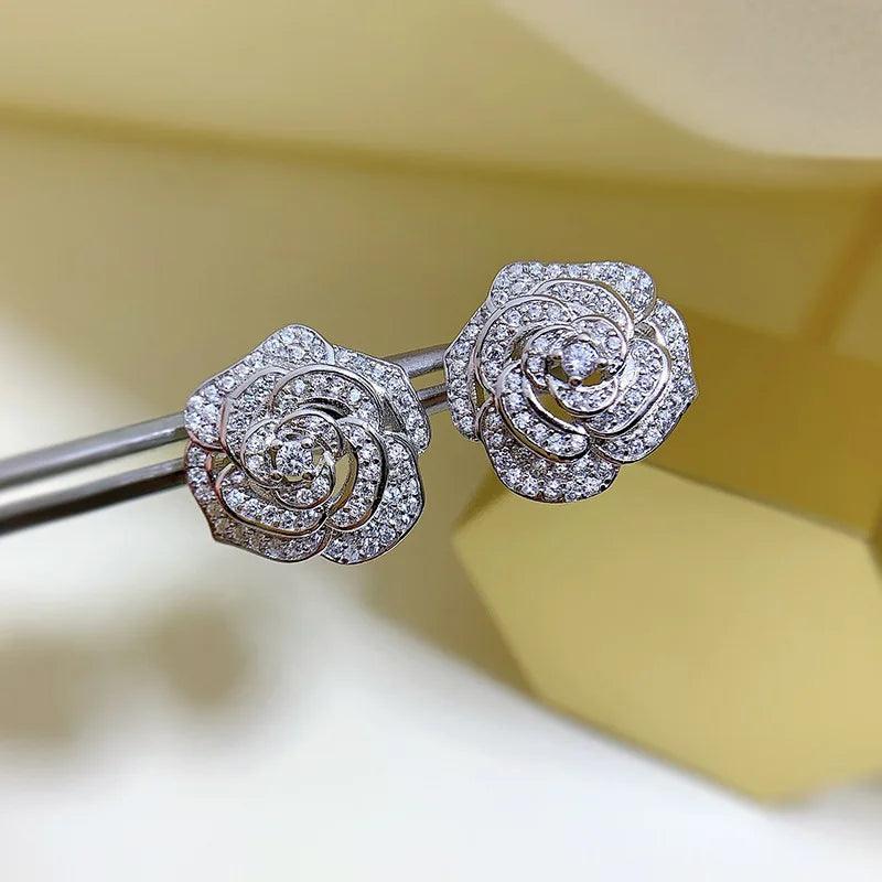 Moissanite Earrings Charm Flower Stud Sterling Silver 925