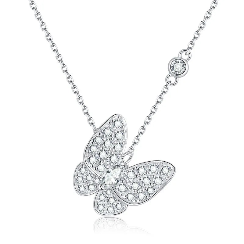 Gold Necklace Butterfly 925 Silver Pendant White Plated Jewelry