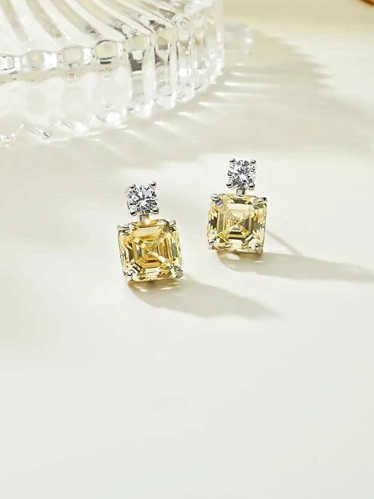 Diamond Earrings Yellow Square Asche Studs High Carbon