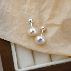 Natural Silver 925  Freshwater Pearl Spiral Clasp Stud Earrings