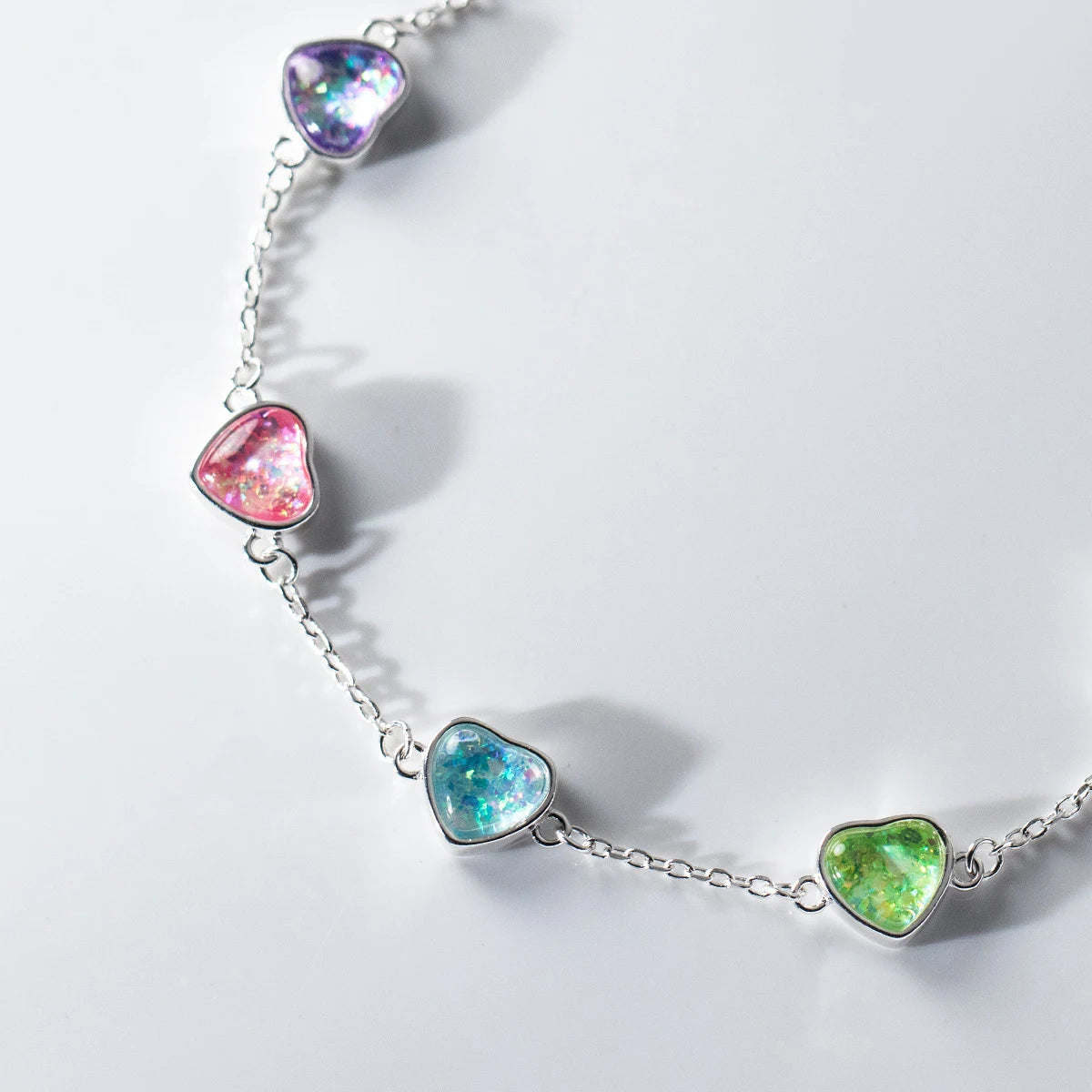 March Birthstone Heart Colorful Shining Bracelet Chain Link