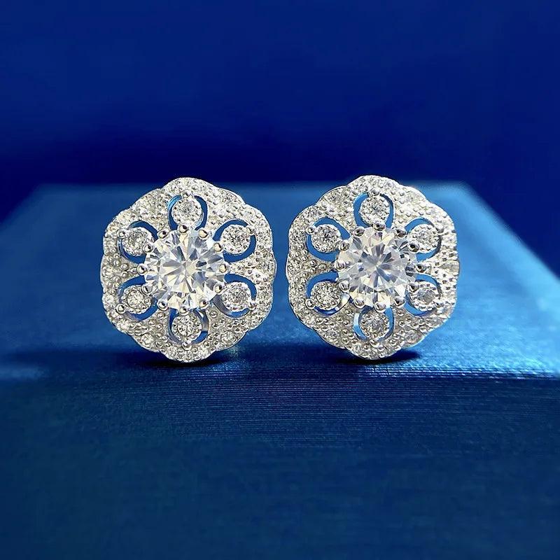 Moissanite Earrings Charm Flower Stud Sterling Silver 925