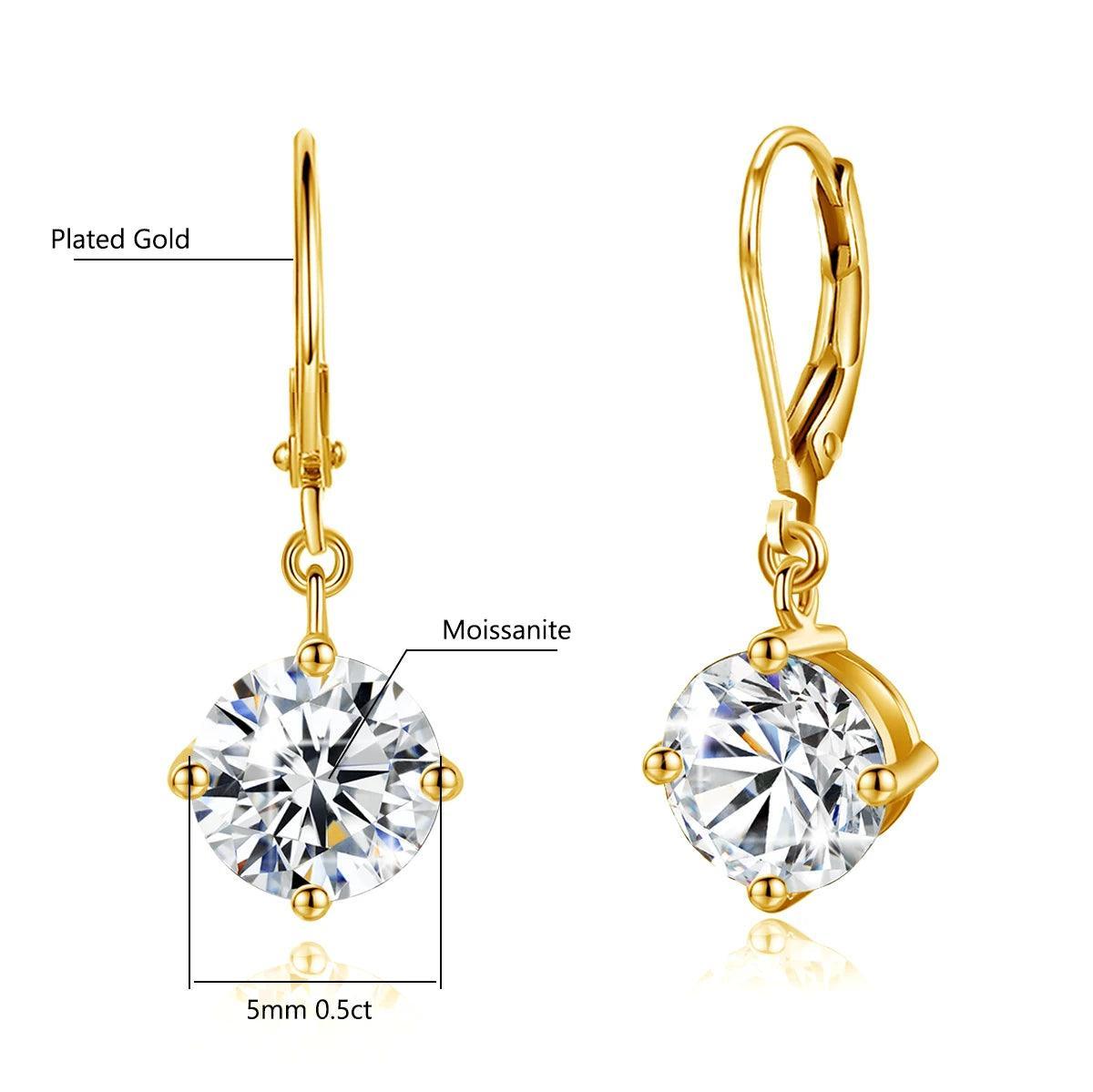 Gold Earrings Round Moissanite Drop with Party Jewelry