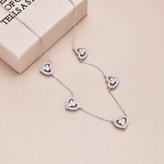 Diamond Necklace Silver S925 Heart Hollow Sparkling Luxury Jewelry