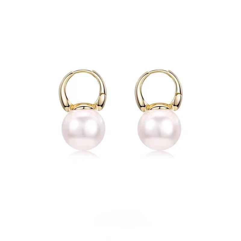 Sterling Silver Golden Pearl Earrings Round Fashion Simple Jewelry