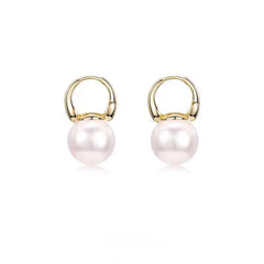 Sterling Silver Golden Pearl Earrings Round Fashion Simple Jewelry