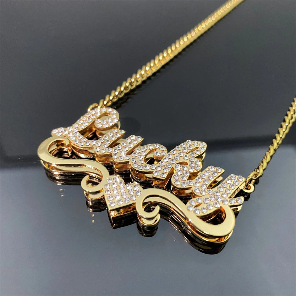 Name Necklace 3D Double Layer Customized Shiny Personalized Jewelry