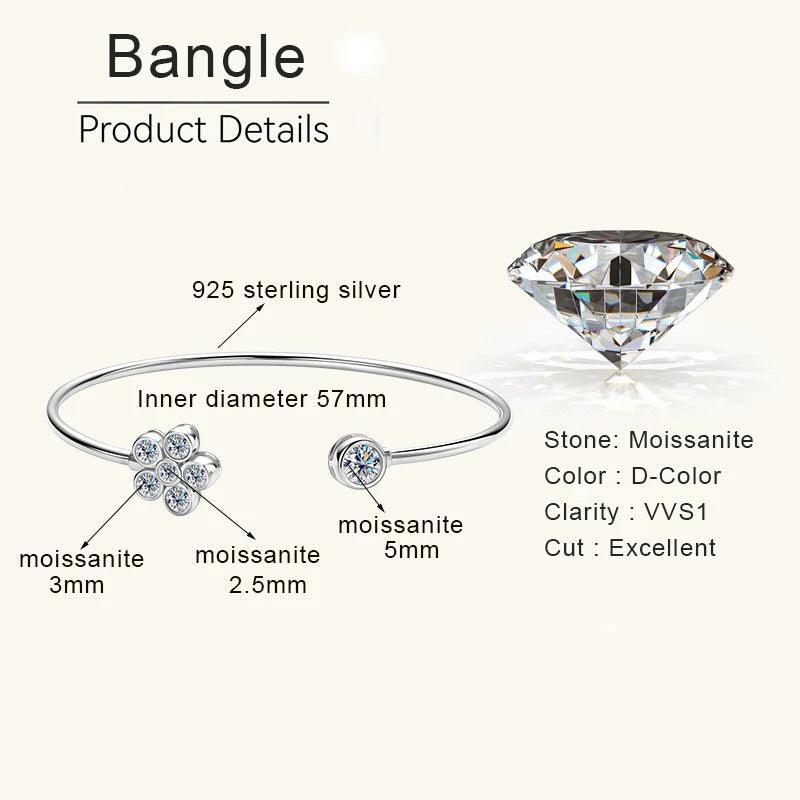 Exquisite Flower Bracelet Moissanite Adjustable Bracelets 925 Sterling Silver Jewelry