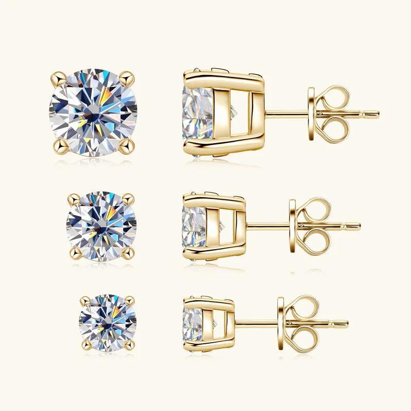 Gold Earrings 2ct Moissanite Plated 925 Silver Stud Luxury
