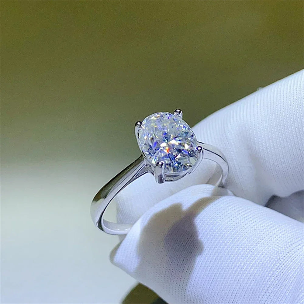 Diamond Rings for Women Oval Cut D Color VVS Sterling Silver S925