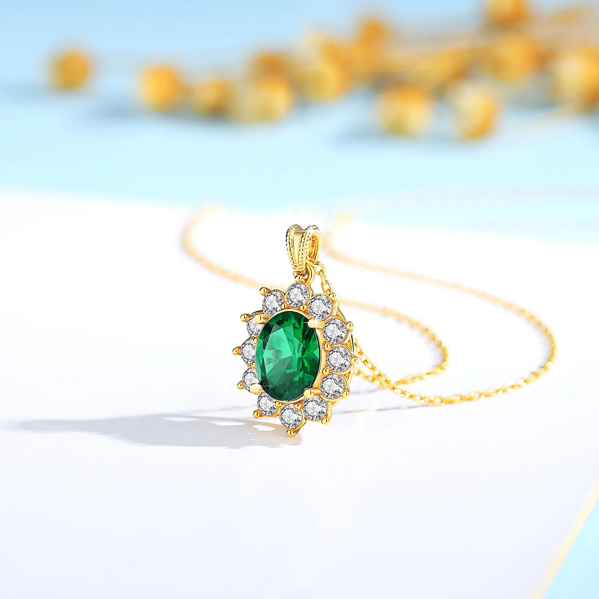 Emerald Gold 18k Necklace Women Oval Luxury Royal Jewlery