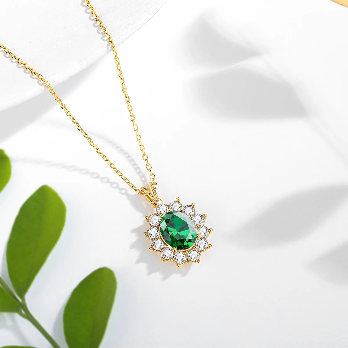 Emerald Gold 18k Necklace Women Oval Luxury Royal Jewlery