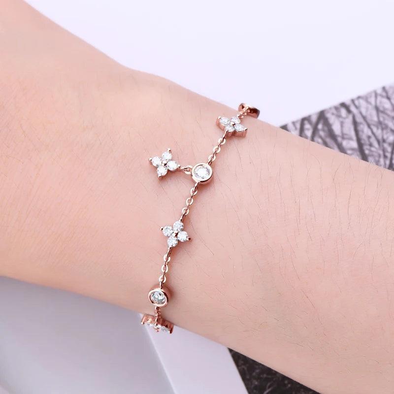 Moissanite Bracelet With 925 Sterling Silver Flower Adjustable Chain