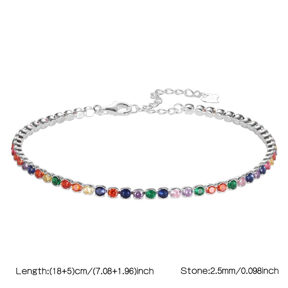 Diamond bracelet 925 Silver Rainbow 2mm Women Fine Jewelry