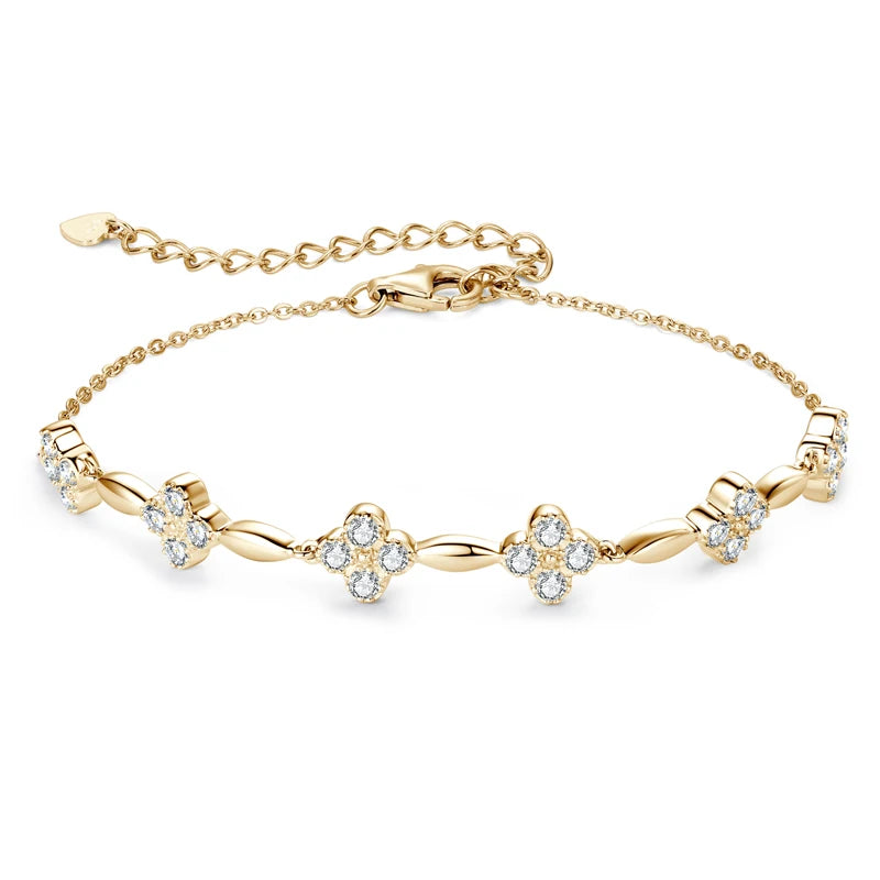 Gold 18k Plated Flower Bracelet Moissanite Chain for Women Jewelry