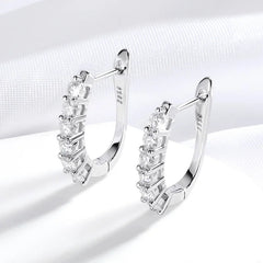 Hoop earrings Halo Moissanite 925 Silver Straight Row Buckles Studs