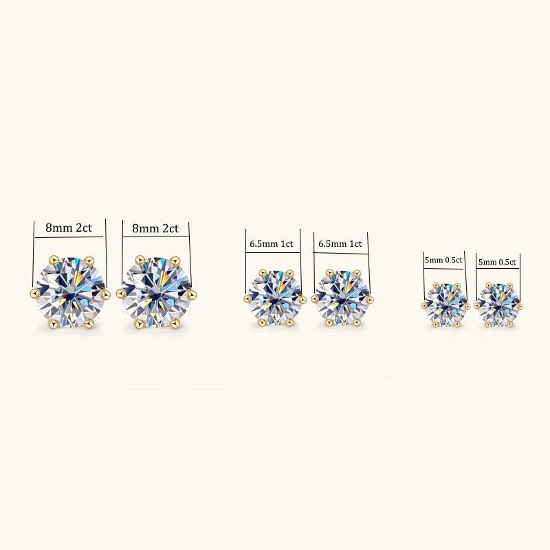 Gold Earrings 2ct Moissanite Plated 925 Silver Stud Luxury
