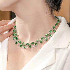 December Birthstone Green Choker Necklace Silver Chain Design Jewelry