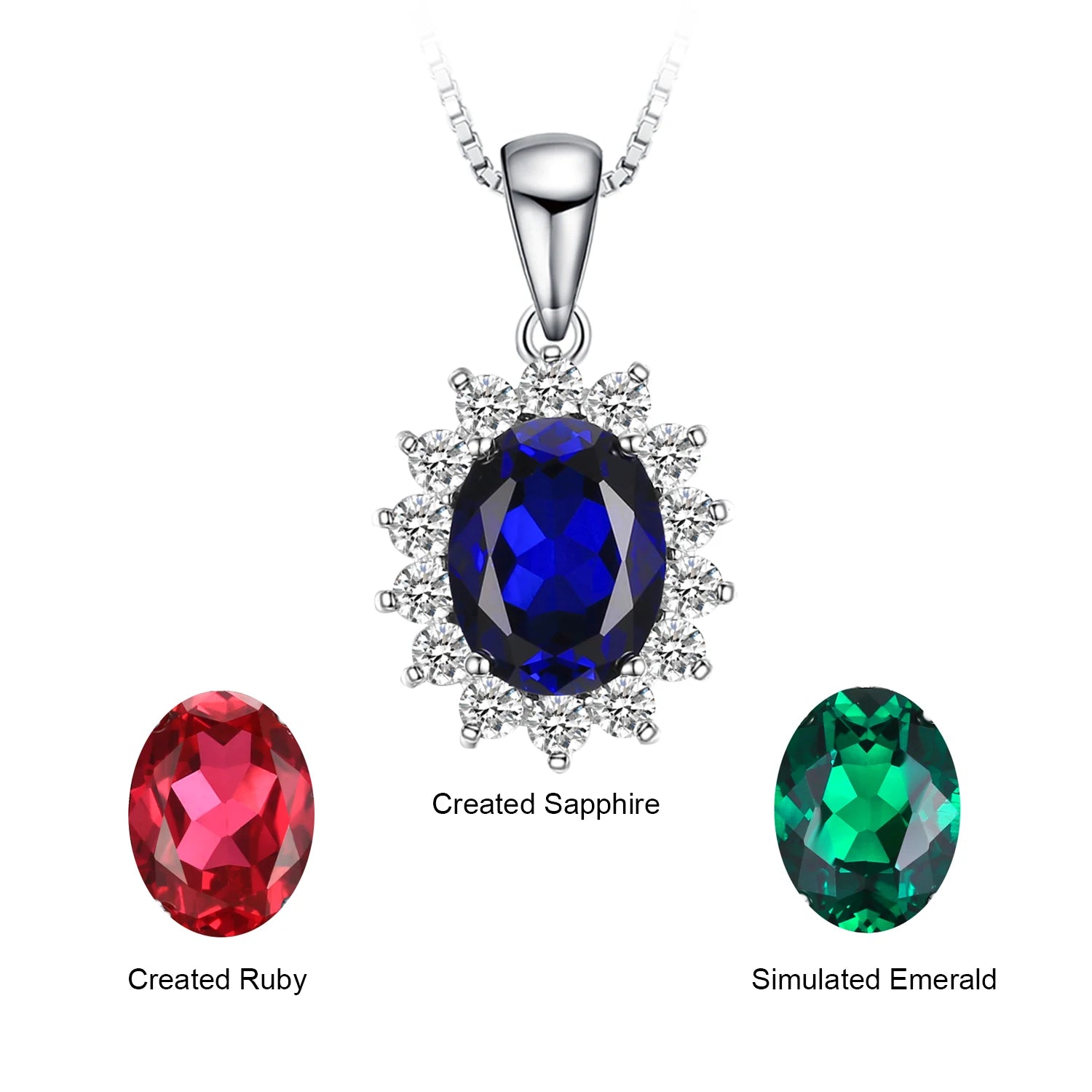 January Birthstone Synthetic Ruby Simulated Emerald Silver Necklace