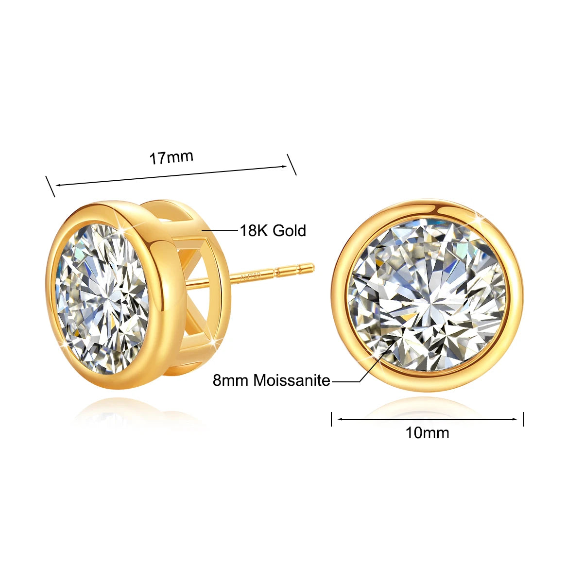 Gold Earrings 18k Elegant Women 1ct Stud Luxury For Fine Jewelry