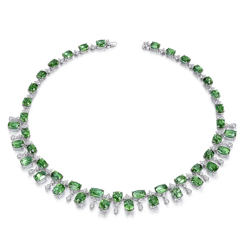 December Birthstone Green Choker Necklace Silver Chain Design Jewelry