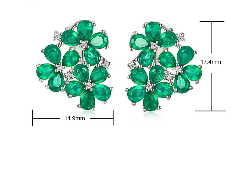 May Birthstone Green Flower Clasp Earrings Natural Gemstone Jewelry