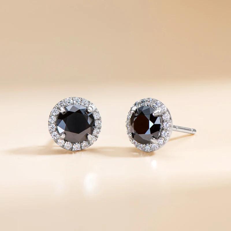 Diamond Earrings Black Halo Stud Original 925 Silver Luxury
