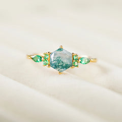 August Birthstone Unquie Natural Green Moss Stone Ring Jewelry