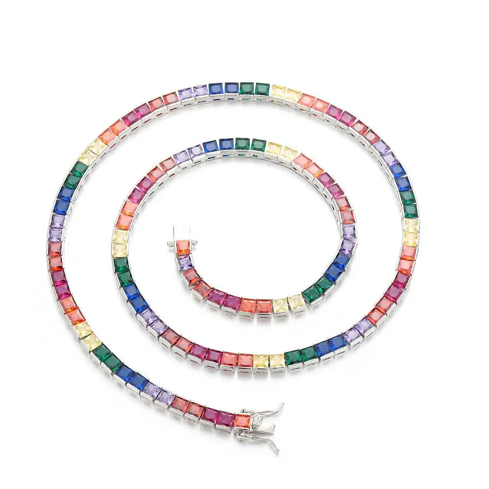 February birthstone Colorful Tennis Necklace Silver Plated Jewelry