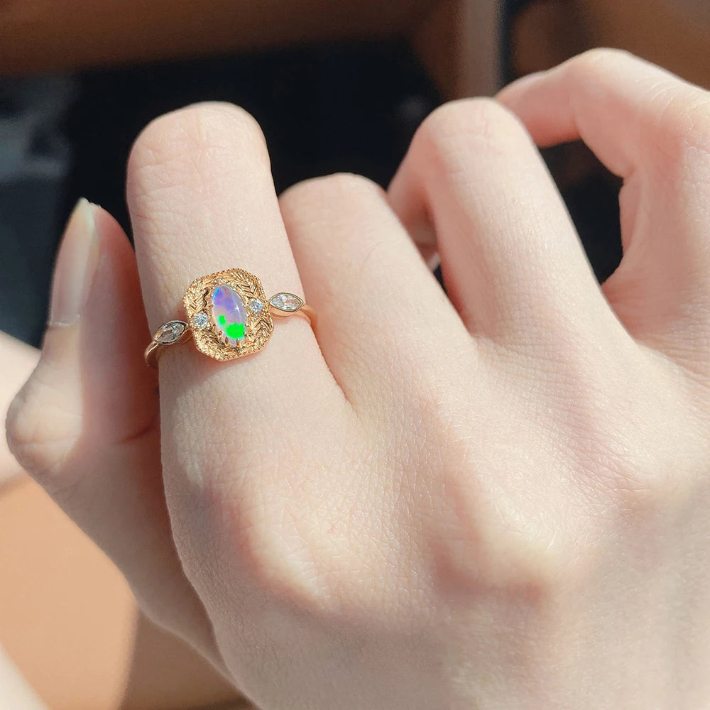 October Birthstone Vintage Luxury Opal Rings For Woman