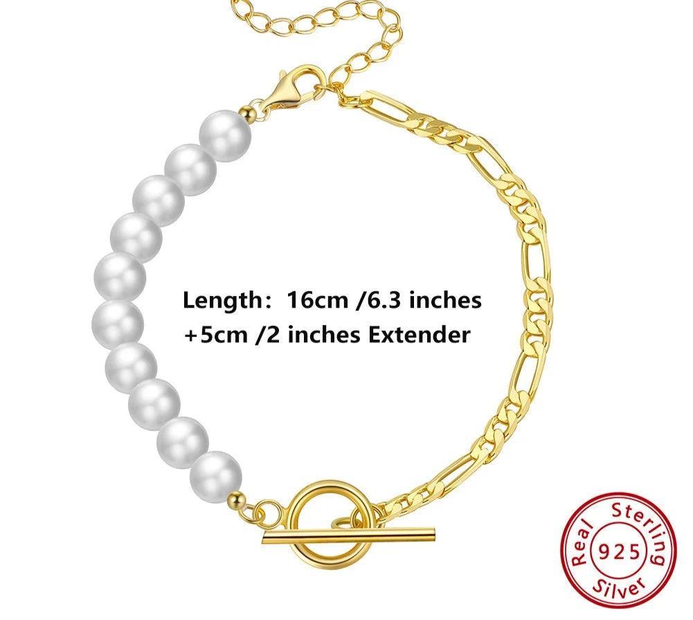 Natural Baroque Sterling Silver 925 Pearl Bracelet 14K Gold Jewelry