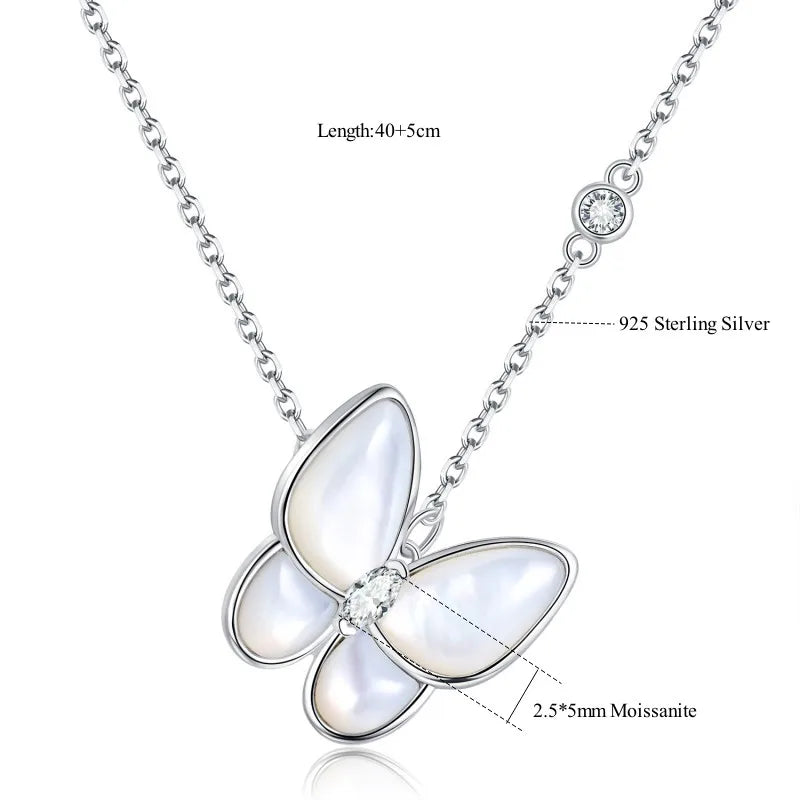 Pearl Necklace 0.2ct Butterfly Moissanite 925 Silver Fine Jewelry