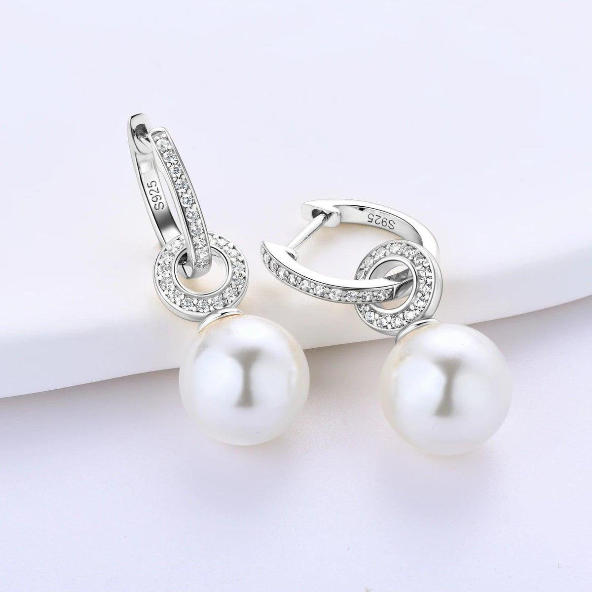 Hoop Earrings 925 Sterling Silver White Shell Pearl Drop