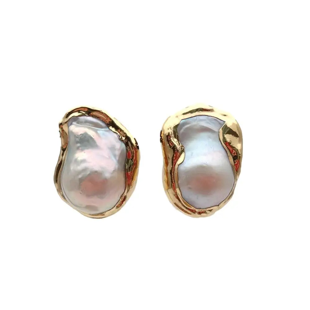 Pearl earrings Natural White Keshi Gold Plated Stud