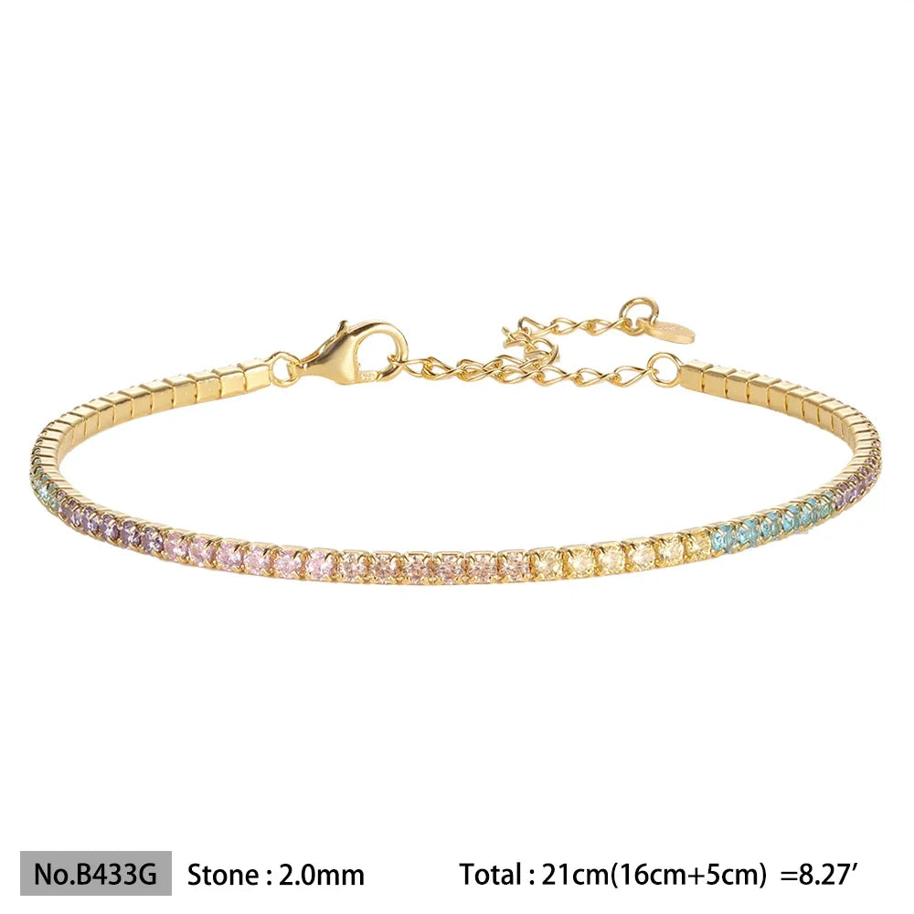 Diamond bracelet 925 Silver Rainbow 2mm Women Fine Jewelry