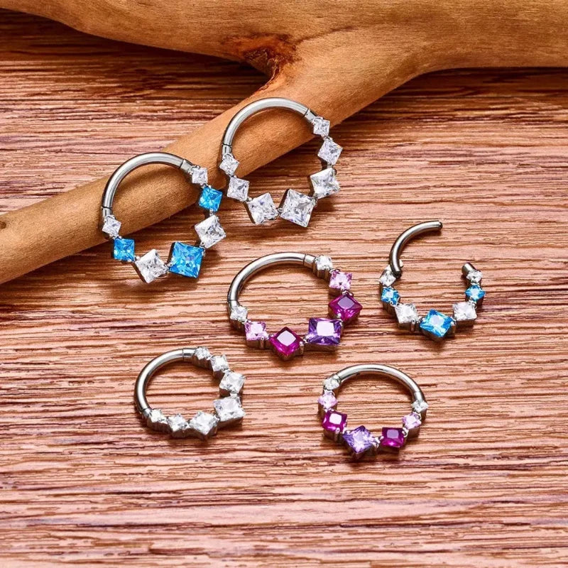 Nose Ring Titanium Zircon Clicker Labret Cartilage Piercing Jewelry