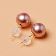 Pearl Earrings Natural Freshwater Stud 18K Gold Pure Simple Design
