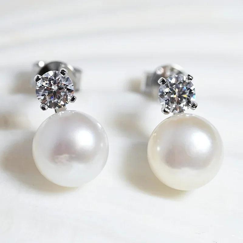 Pearl Earrings Houtros Moissanite Stud Drop Silver 925