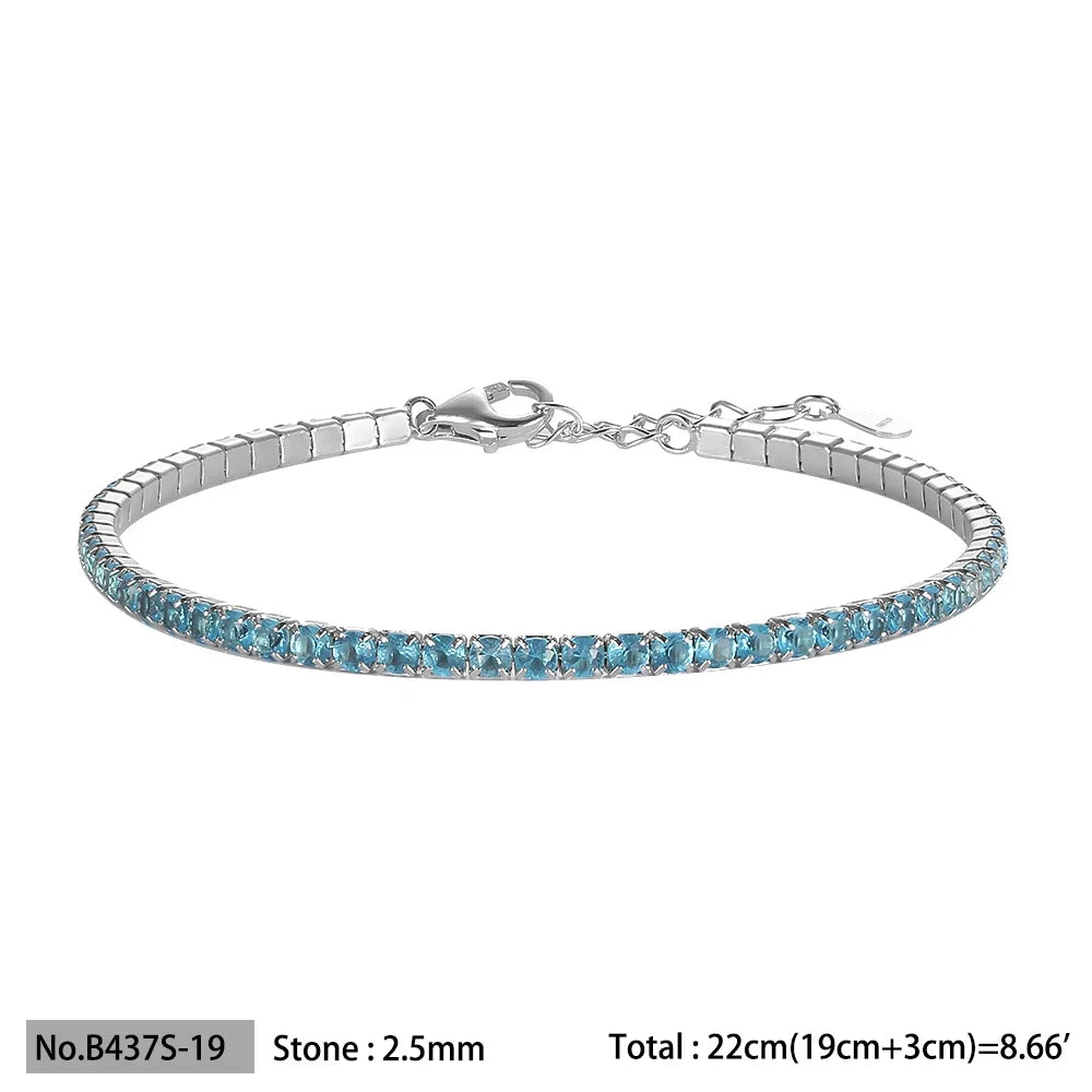 Diamond bracelet 925 Silver Rainbow 2mm Women Fine Jewelry