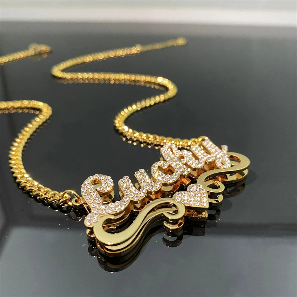 Name Necklace 3D Double Layer Customized Shiny Personalized Jewelry