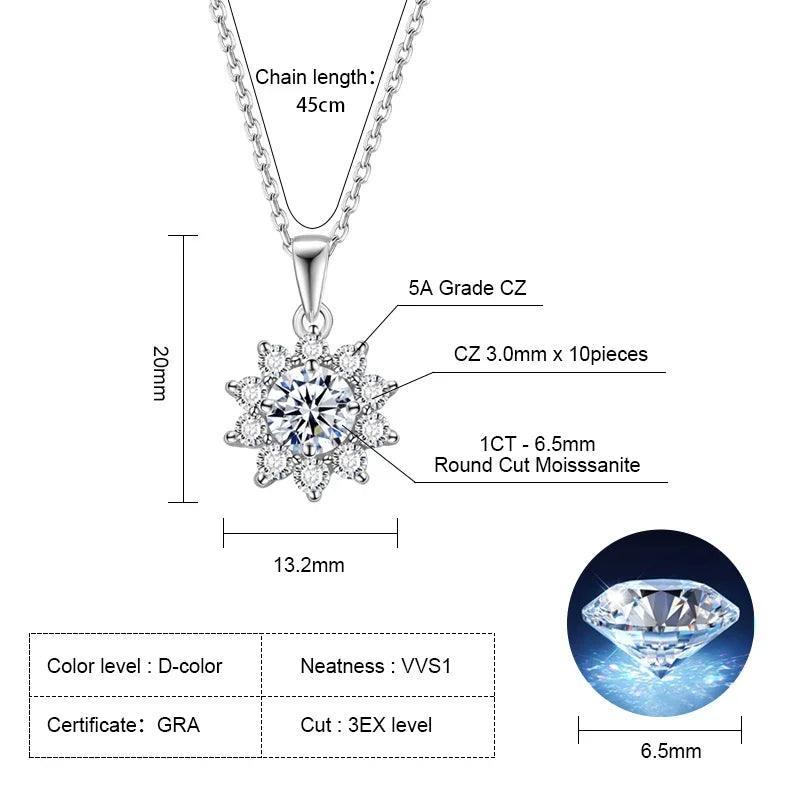 Silver 925 Necklace With Real D Color Moissanite Round Shape jewelry