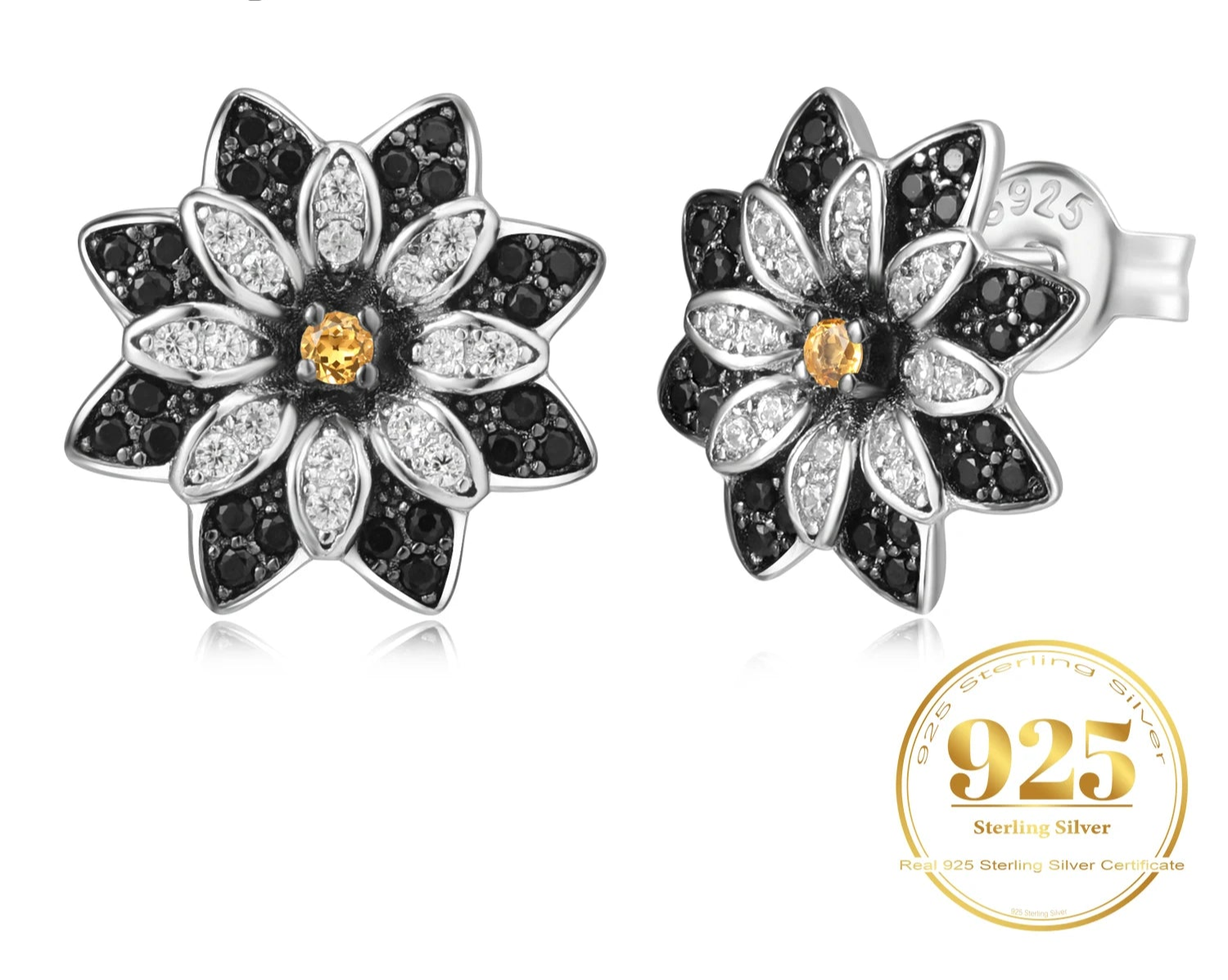 April Birthstone Flower Natural Black Earrings Fine Gemstone Jewelry