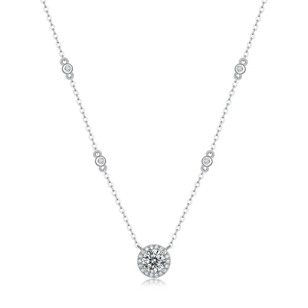 Round Pendant Diamond Necklace 925 Silver Sparkling Chain Jewelry