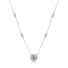 Round Pendant Diamond Necklace 925 Silver Sparkling Chain Jewelry