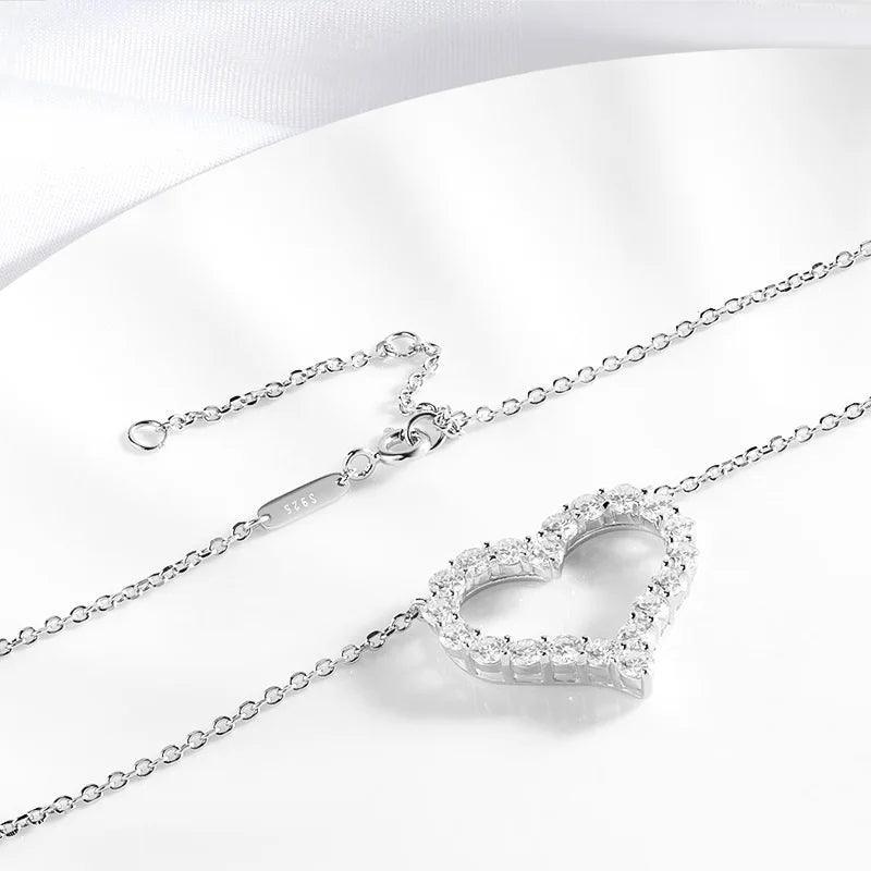 Smyoue Pass Moissanite Heart Necklace S925 Silver Plated Diamonds