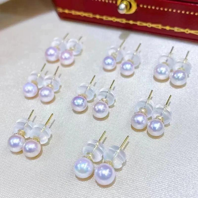 Pearl Earrings 18K Gold Natural Stud Fine Jewelry Delicate