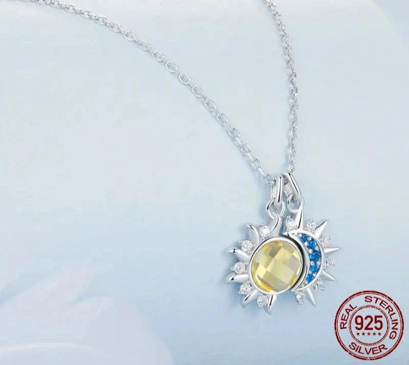 Silver necklace Sun and Moon Energy Pendant Chain White
