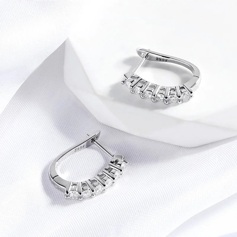 Hoop earrings Halo Moissanite 925 Silver Straight Row Buckles Studs